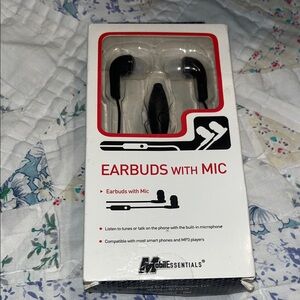 Essentials Black Earbud Headphones with Mic